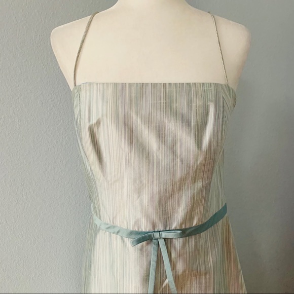 Jenny Yoo Silk Seafoam Green & Blue Midi Dress 10 - Picture 2 of 8